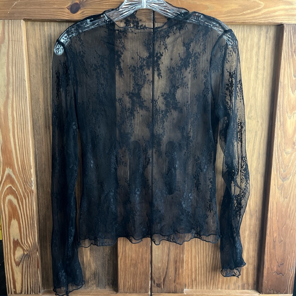 Black Whimsigoth Floral Mesh Long Sleeve Top
